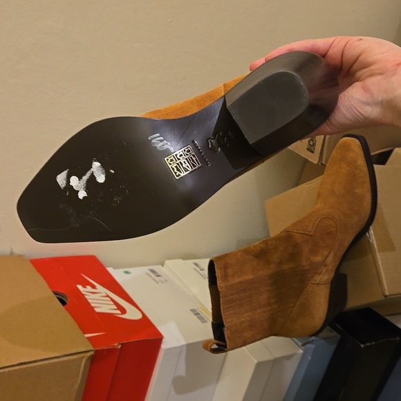 NEW Tory Burch Suede Leather Western Ankle Heeled block heel pointed toe Boots - Picture 15 of 17